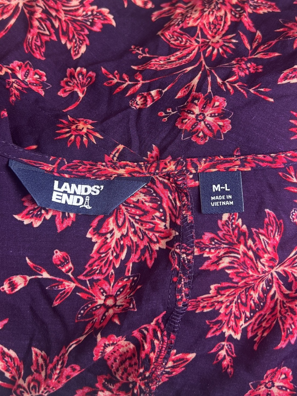 Land’s End Floral Navy and Pink V-Neck Swim Cover Up Beach Cruise Vacation Pool - Picture 5 of 7